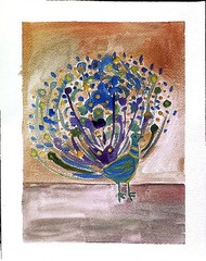 Colorful Peacock Abstract Impressionist Original Watercolor Painting 8×10