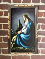 Vintage Jesus Praying Black Velvet Painting 1960s Kitsch Mexico