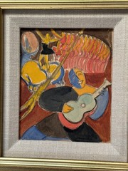 Jo Cain Painting Antique 1930’s Cubist Cubism Modernism Abstract Small MUSICIAN