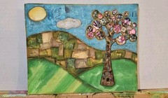 Original Tree Landscape Collage Art | Mixed Media Nature Spring Artwork 8×10