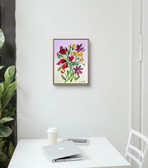 Original Flower Art 14×11 Canvas Colorful Abstract Expressionist Painting Signed