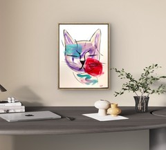 Sleepy cat expressionist modern wall art painting 14X11 Gallery Paper acrylic