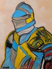 Original Medieval Knight Armor Painting 11×14 Abstract Expressionist Wachtel