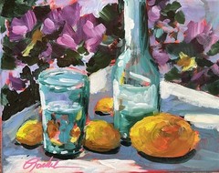8 X 10 Acrylic Abstract Lemon Still Life On Stretched Canvas