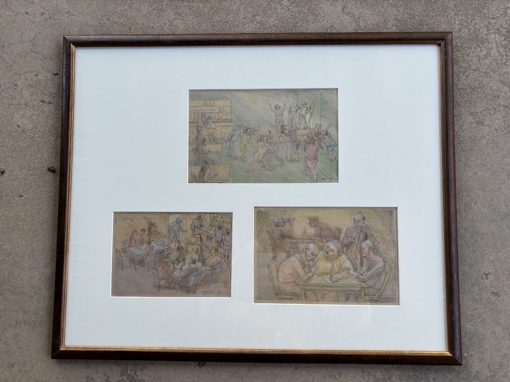 Eli Levin Three Framed Pencil Drawings Excellent Condition