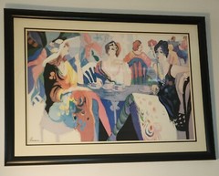 isaac maimon art – Three ladies at a cafe having coffee framed art 32 in x 42 in