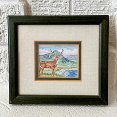 Vtg Deer Watercolor Wall Hanging Animals Nature Mountain Wild Life Scene 5”