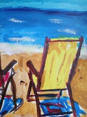 Expressionism/Abstract Beach Chairs 11 x 14 Signed Colorful Street Art Painting