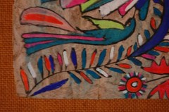 VTG 1960S MEXICAN AMATE BARK PAPER BURLAP FRAMED BIRD FLOWER FOLK ART PAINTING 3
