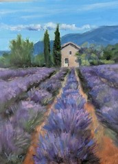 Lavender Field Provence France Oil Painting cabin 9×12 Original Oil Sue Whitney