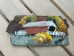 Original handpainted country scene on old cedar shake shingles*Read description*