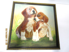 PAINTED PORTRAIT OF BEAGLE PUPPIES~SIGNED MK~ MARY KOHLER OF PHILA