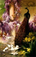 Peacock in the garden Animal Oil painting Wall art Giclee Printed on Canvas P111
