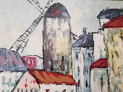 Large oil painting artwork with frame painting oil painting city people mill