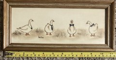 Vtg Jean Henry Framed Theorem Painting. 4 Ducks w/ Bow ties! American Folk Art!