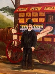 Grand Union Tea Man Huckster Antique Horse Wagon Store Rural Style Oil Painting