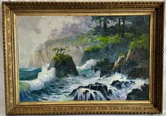 Large Robert E. Russell (Laguna Beach) Oil Painting – Big Sur Coast Seascape