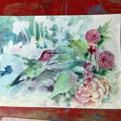 Hummingbird Original Painting bird art colorful watercolor artwork Artettina