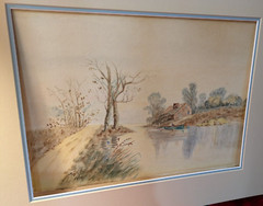 1899 Watercolour Canoe On The Old Homestead River signed M.G.