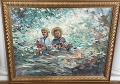 Norfolk VA Artist Tom Fentress, Impressionism Painting, Sisters, 30” x 24”