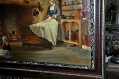 Antique Interior Genre Painting by listed Artist Ambrose Lee
