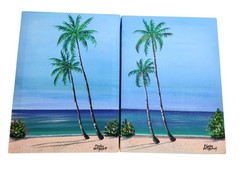 Antigua Beach Shoreline Original Oil Paintings on Canvas Signed P Looby 2009