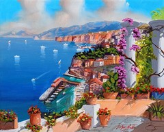 SORRENTO PAINTING GULF SEASIDE ORIGINAL by VALLI PAINTER ITALY CANVAS WALL DECOR