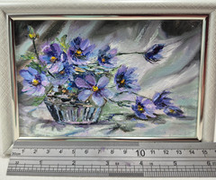 original autographed oil painting framed.Still Life with Blue Flowers 6х4