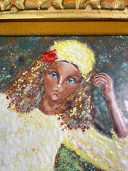 Painting Enamel On Copper Beautiful Woman Portrait Unknown Artist 10 x 7 Art
