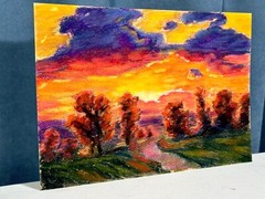 Original Art Soft Pastel Sunset Landscape Impressionism Vibrant Colors 29.5x21cm