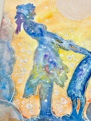 Watercolor Silhouette Painting Original Memorial Art Child Loss Pastel Blue