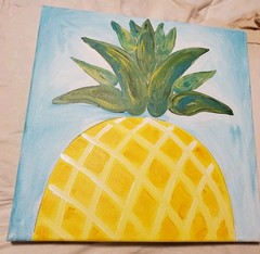Super Rare Find Original Pineapple Hand Painted Art Canvas 12″ x 12″ Wood