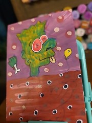 Original Aceo Painting Zombie Bart Simpson Low Brow Blood Donation Severed Hand