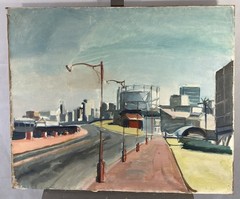 Oil On Canvas: View Of An Industrial City Modern Art 20th Century 60×72 Cm