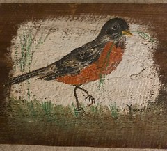 Vtg 2 Oil on Rough Wood Board painting Rustic Approx 10” x 7” Signed By Yaun