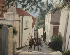 Louis Saphier-Signed Original Oil-Cornwall/ European Village Street Scene, 1952