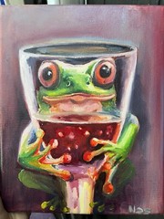 Original Painting OIL, Frog with Martini’s, 8×10 inch, Wall Art Decor, HOME GIFT
