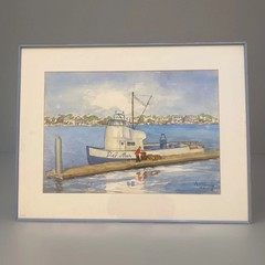 Vntg Original Del Mar California Painting Fishing Boat Nautical 20” X 26”