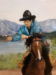 Original Tile Art Western Cowboy Gunslinger Horse Colorado Mountains 12″ × 16″