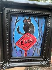 Black Cat,creepy ,Halloween ,cute,original,miniature Painting,small,mini,framed