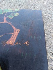 Vintage Painting On Wood Original Hand Painted Women Walking with Water