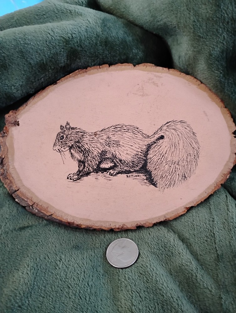 Vintage Squirrel Painting On Wood Signed