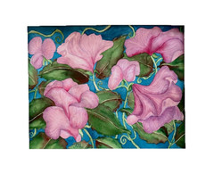 PAINTING WATERCOLOR ART LAVENDER PINK SWEET PEA FLOWERS 11X14 & DOUBLE MAT 16X20