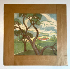 Antique Watercolor Landscape Painting by Hazel Frazee, Chicago, IL