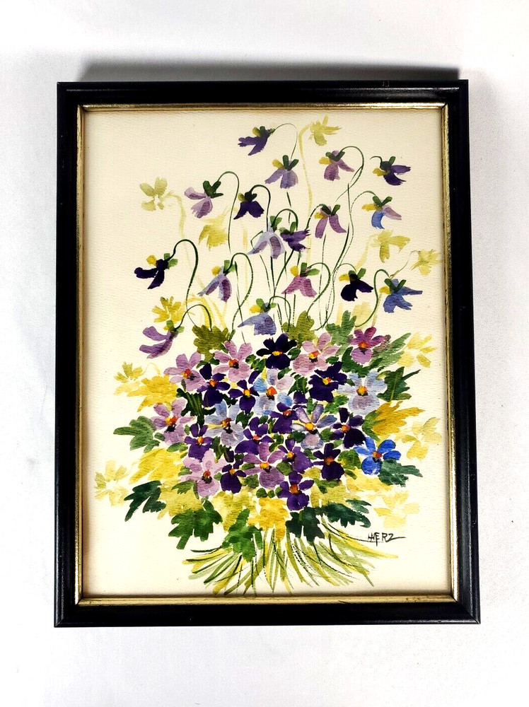 Beautiful Vintage Framed Gauche Floral Signed H Merz