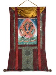 CHHINNAMASTA HAND-PAINTED NEWARI PAUBHA THANGKA GODDESS ART WITH SILK BROCADE