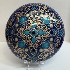 XL Indigo Ocean Mandala – Hand Painted Handmade Stone – By JaDeL