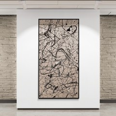 XXL Pollock Style Beige Black – Abstract Painting – Drip Canvas – 78×39 in