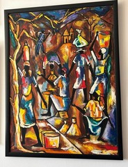 HAITIAN PAINTING on Masonite BY PAUL BEAUVOIR 32X24 signed & FRAMED
