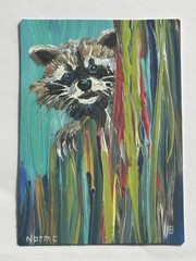 ACEO Original Painting Norm Courtney Art Trading Card ATC Norman Raccoon 2018